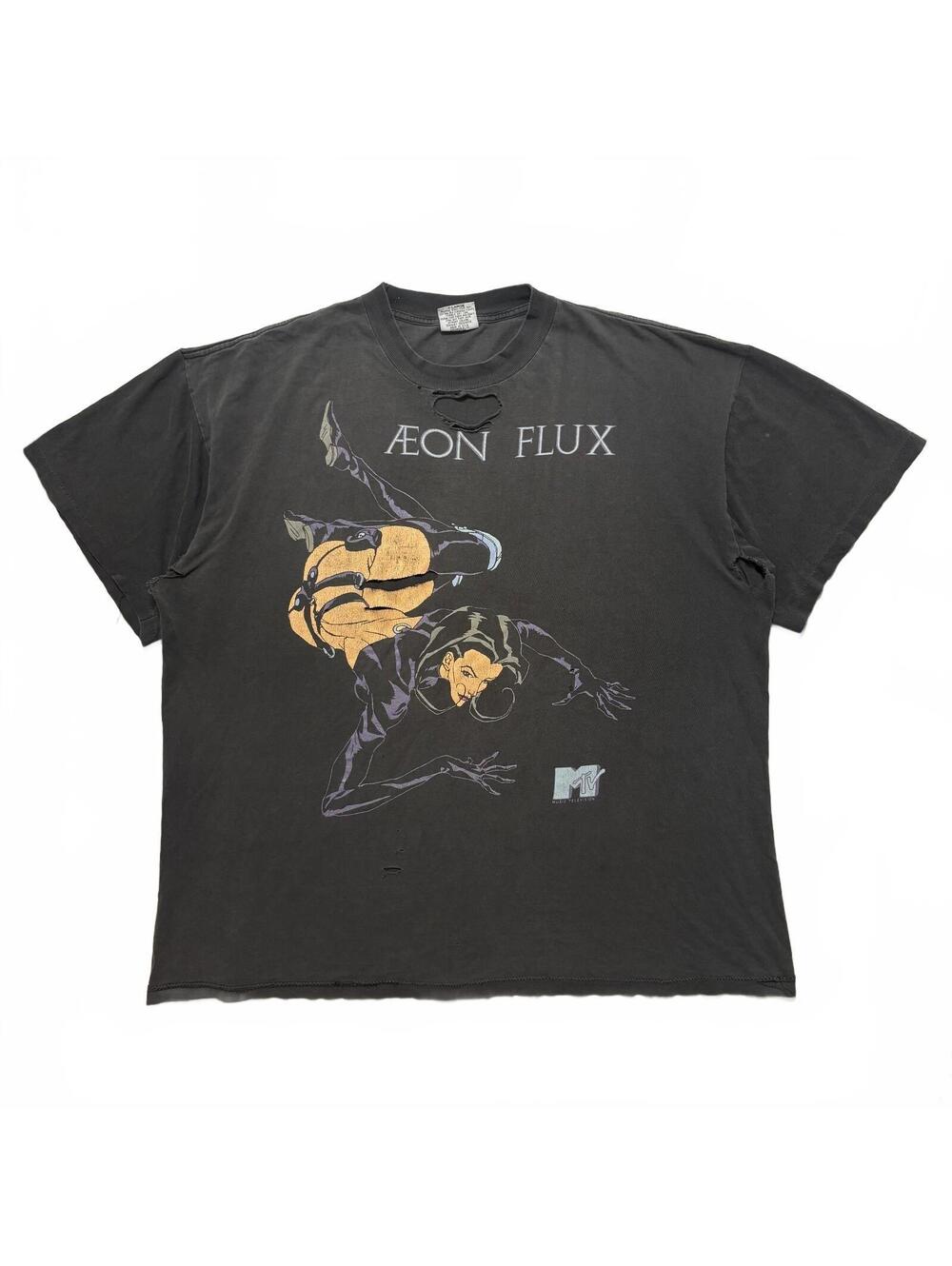 VTG 90's Aeon Flux MTV Anime Thrashed Faded Distressed T-Shirt Men's XL Black